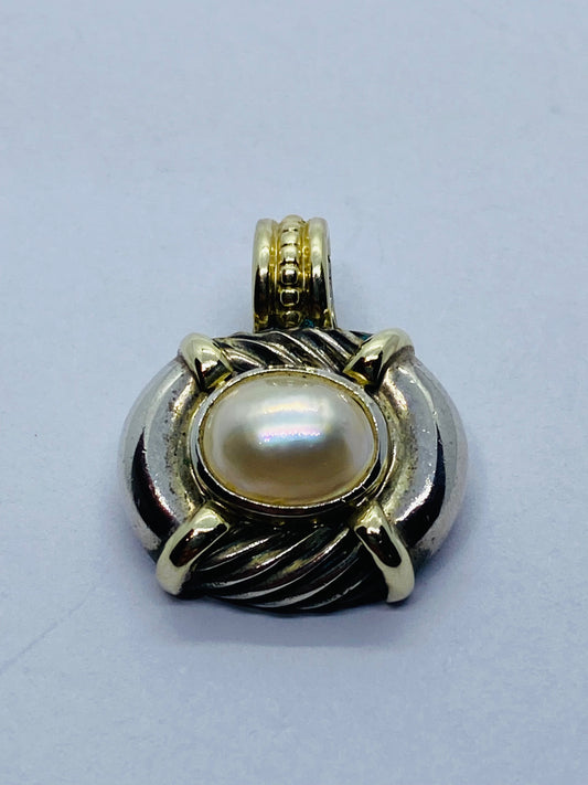 DAVID YURMAN STERLING SILVER RENAISSANCE 14K GOLD MABE PEARL PENDANT ENHANCER
