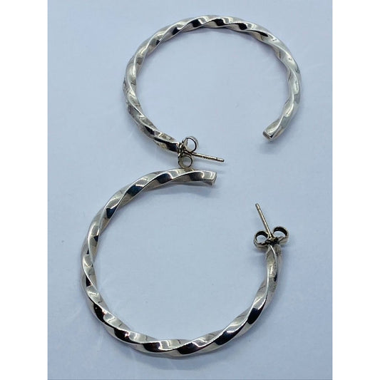 Tiffany & Co Sterlng 925 Silver 38mm Twist Cable Circle Hoop Earrings