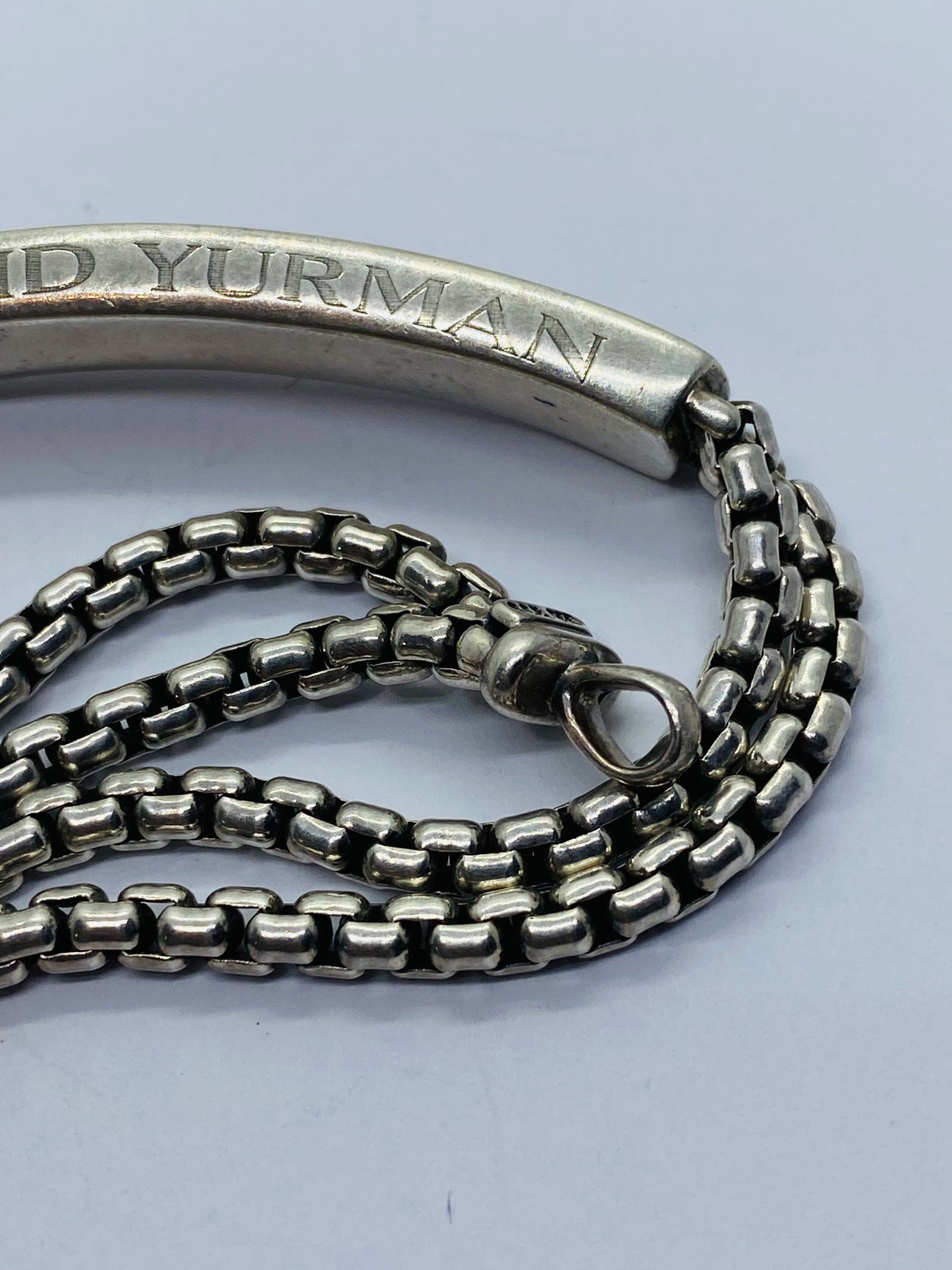 David Yurman Sterling Silver & Onyx ID Bracelet Double Box Chain Link 8.5”