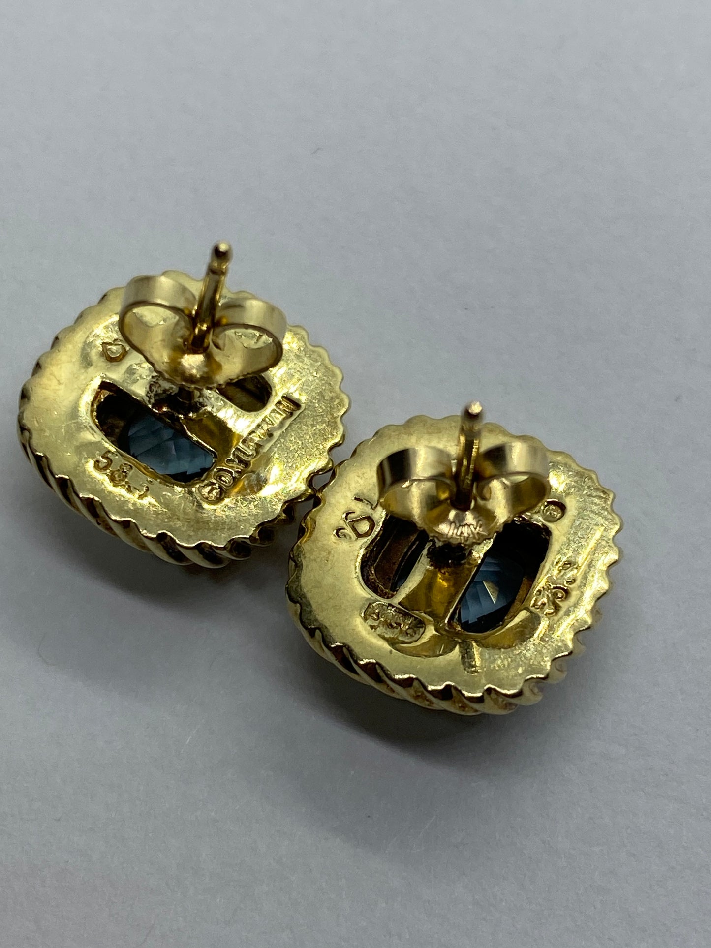 David Yurman 18k 750 14k 585 Yellow Solid Gold Blue Topaz Albion Earrings