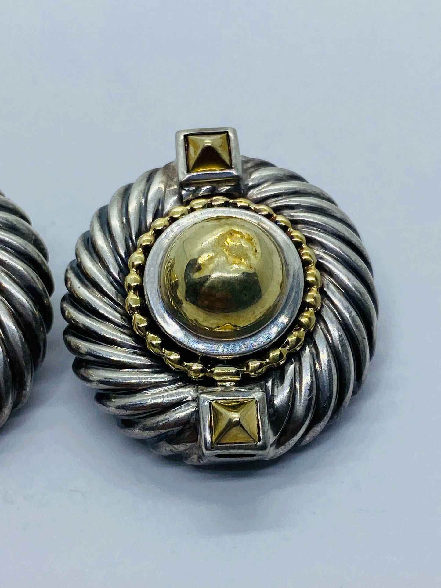 X-LARGE David Yurman RENAISSANCE CABLE Sterling Silver 14K Gold Clip-On Earrings