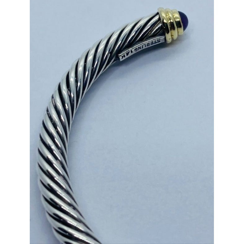 Sterling Si.ver 925 14K 585 Cable Amethyst Bracelet