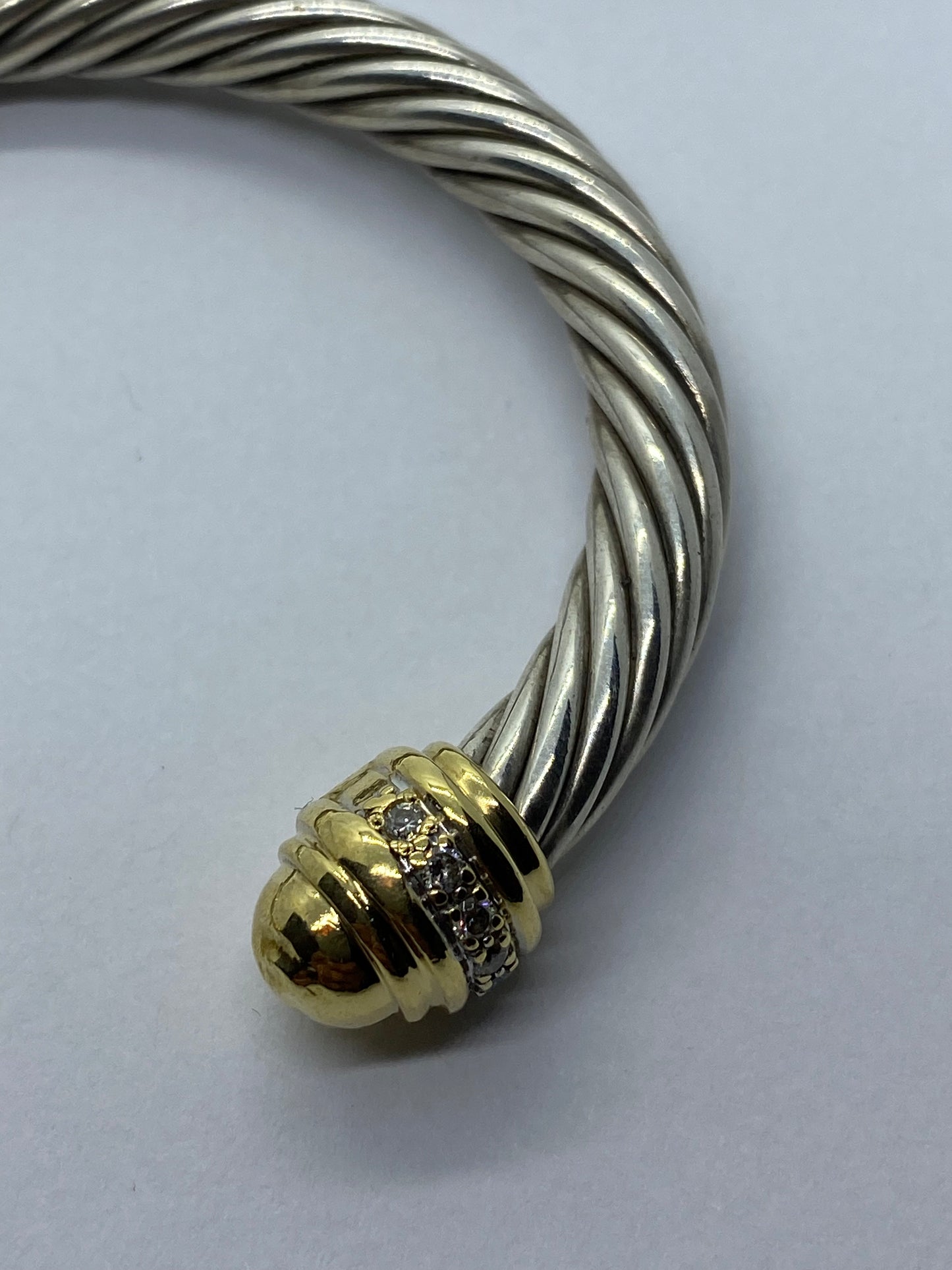 David Yurman 7mm Diamond Dome Cable Bracelet Sterling Silver 925 18K 750 Gold