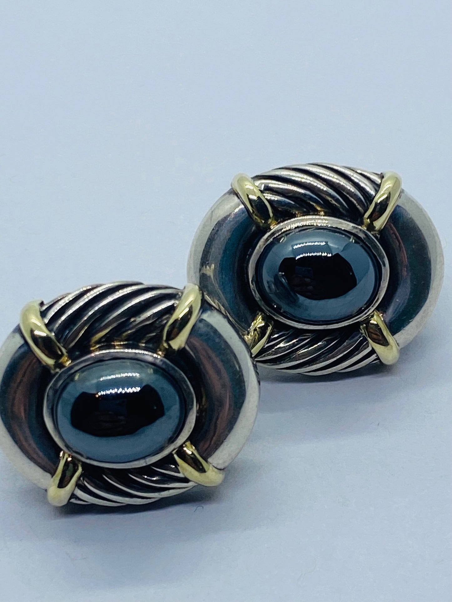 David Yurman Renaissance Cable Hematite Earrings Sterling Silver  14k Gold