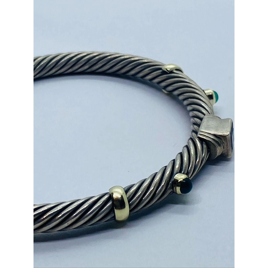 DAVID YURMAN 5mm 925 14K Renaissance Amethyst Green Onyx Station Cable Bracelet