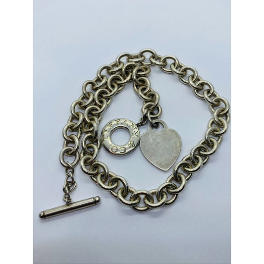 Tiffany & Co Sterling Silver Toggle Heart Tag Blank Heart Necklace 16"