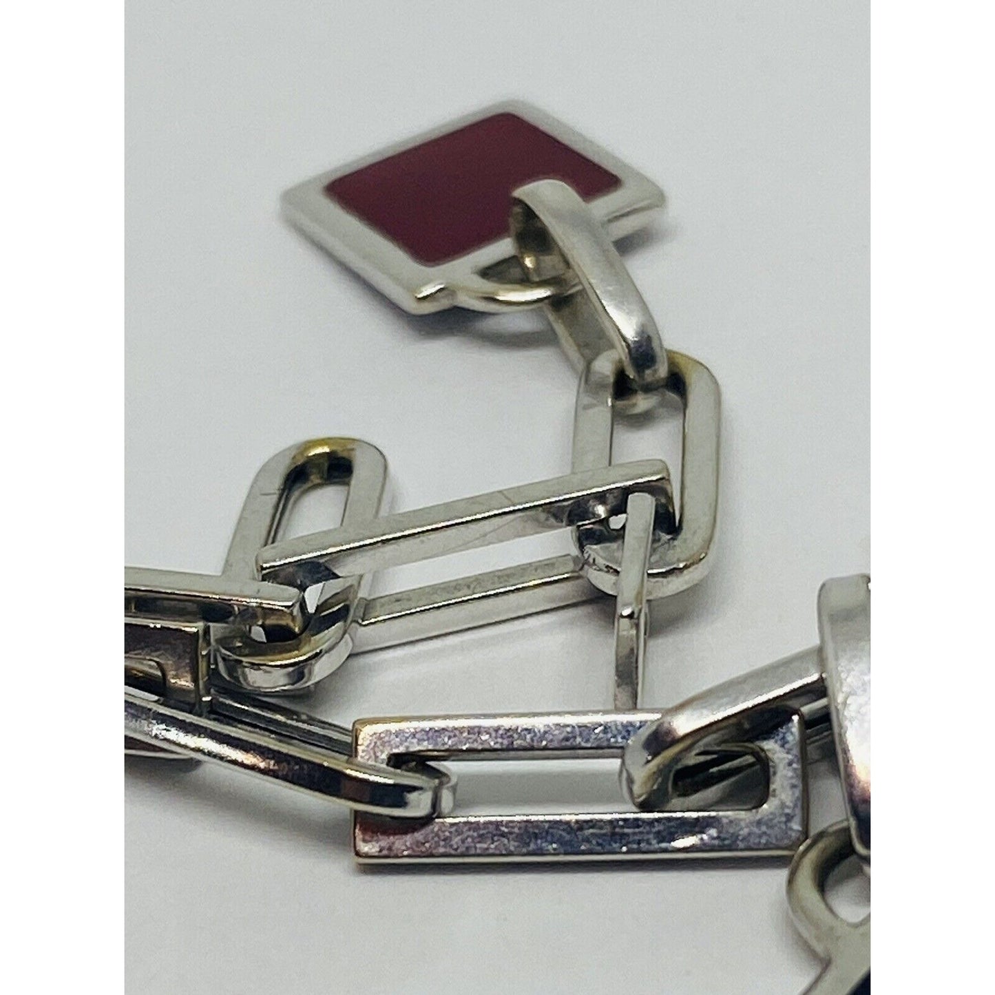 LA NOUVELLE BAGUE 0.22ct Diamond 18K Gold Square Charm Bracelet 7.25” RARE