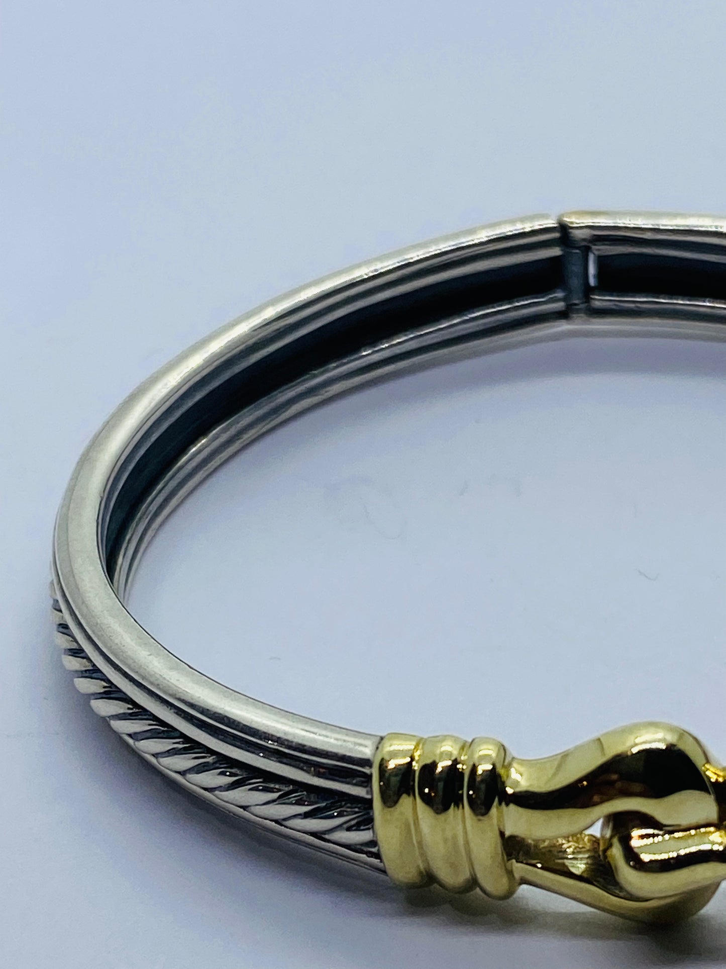 DAVID YURMAN STERLING SILVER 14K YELLOW GOLD CABLE SMOOTH BUCKLE BRACELET 7.5MM