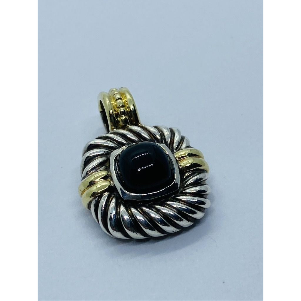 Authentic Renaissance David Yurman Sterling 14K Black Cabochon Enhancer Pendant