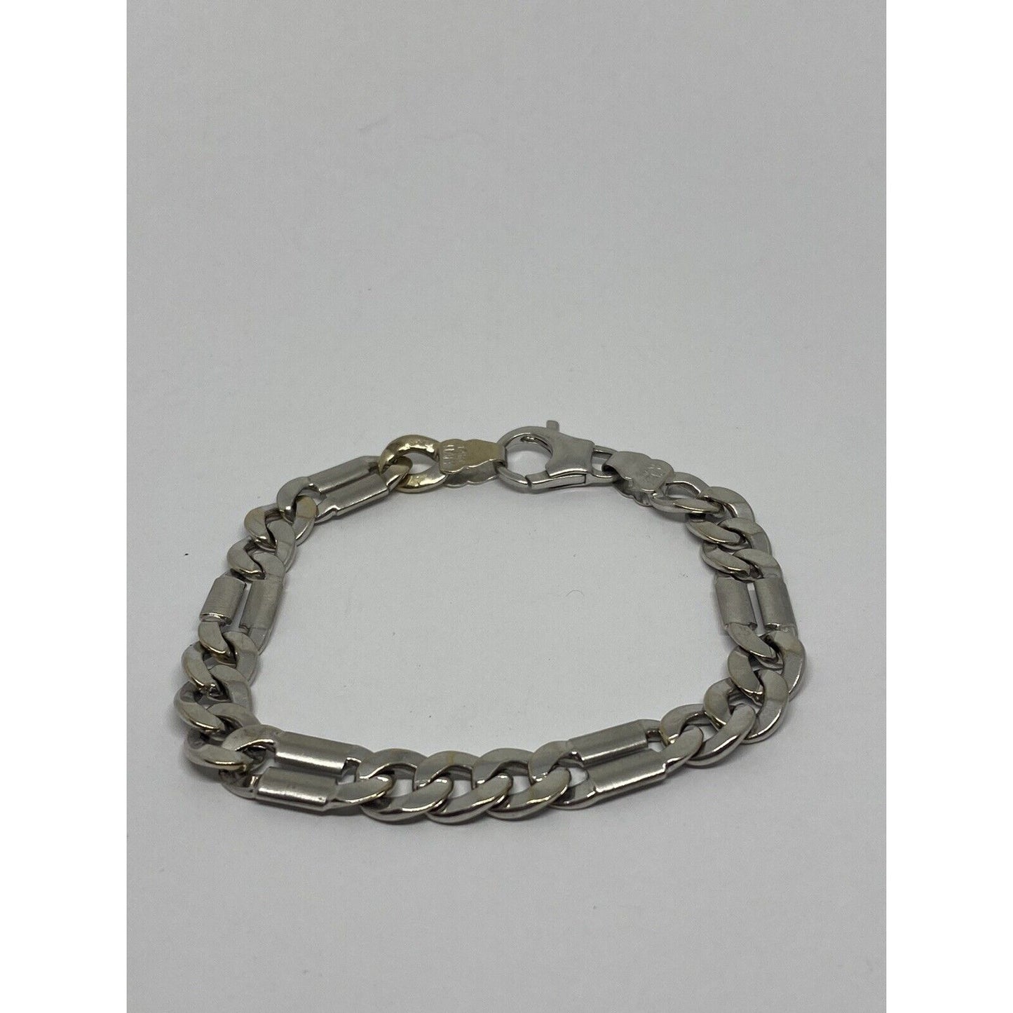14k Men White Gold Brushed Link 7 3/4 Inch Bracelet  Dad Mens, Solid Links Italy