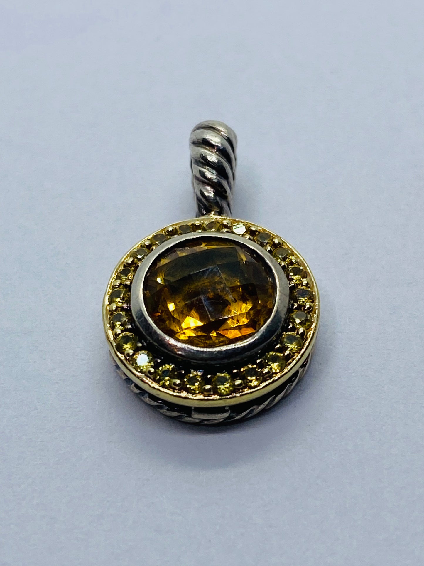 David Yurman Cerise Citrine Round Pendant Halo 18K 925 Rare