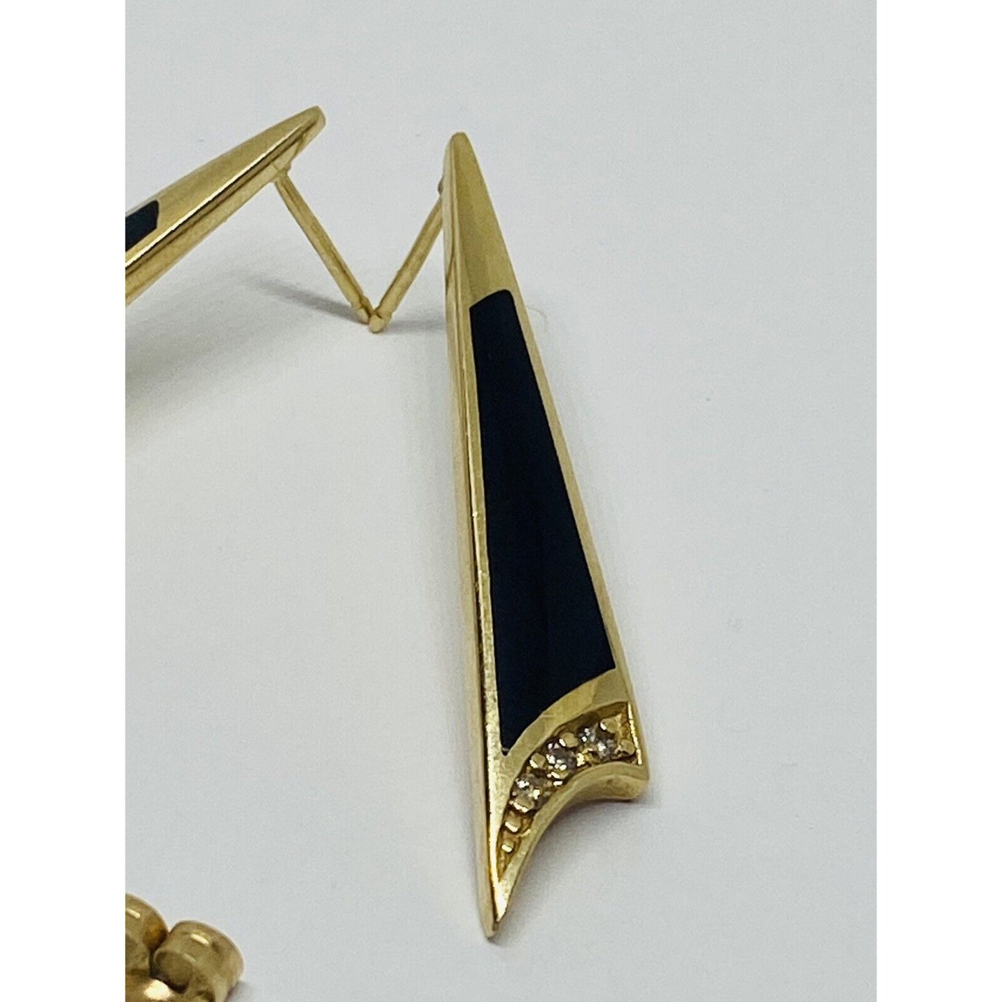 KABANA SOLID 14K GOLD DIAMOND & BLACK ONYX LONG DANGLE EARRINGS