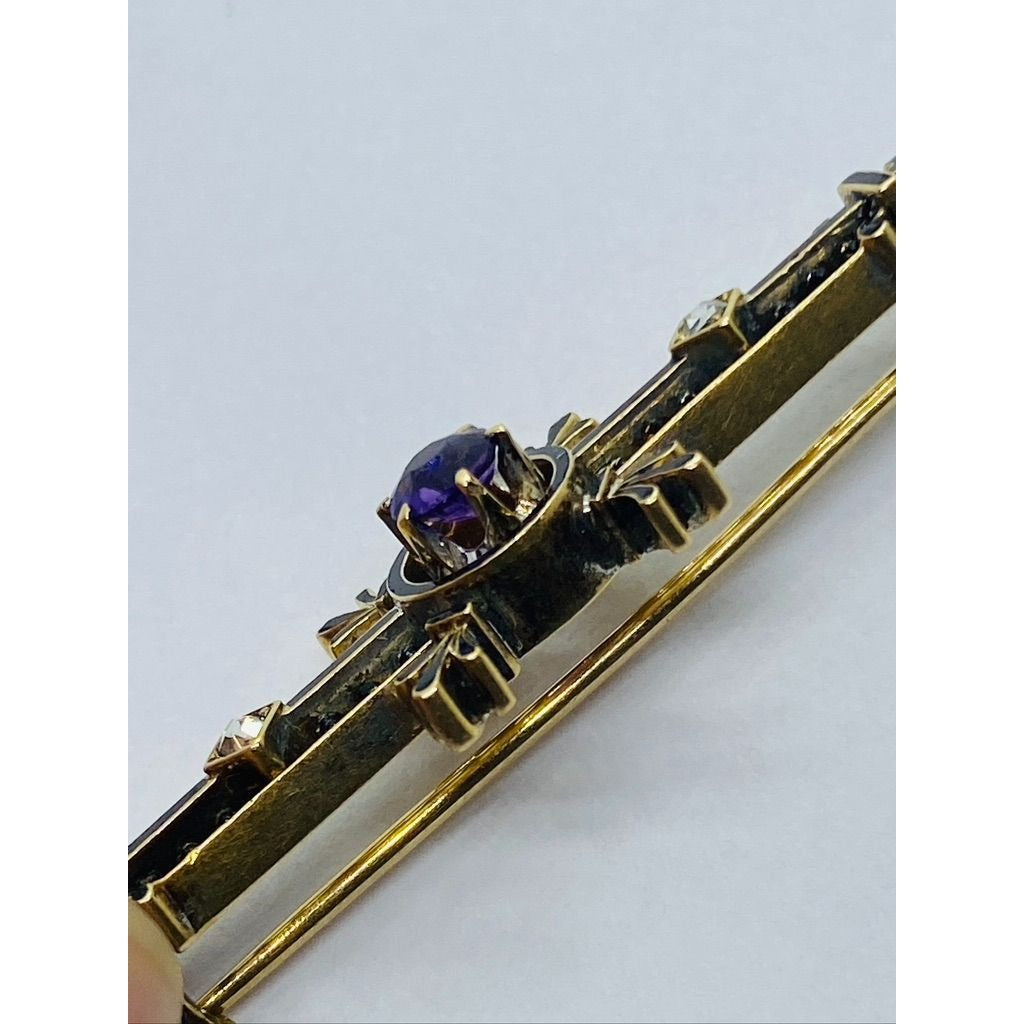 Tiffany & Co Victorian 14k Black Enamel Amethyst Diamond Brooch (READ)