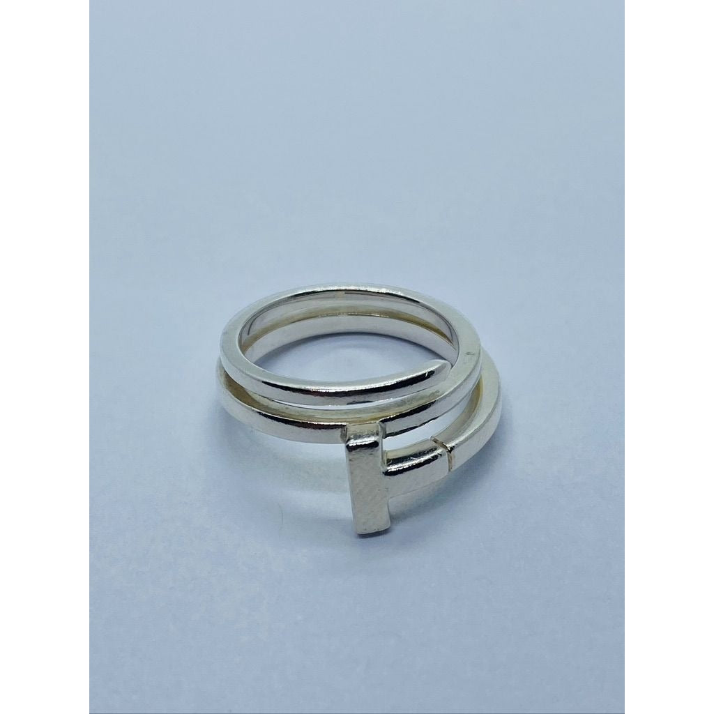 Tiffany & Co Sterling Silver T Square Wrap Ring Size 7 Pouch 11MM Wide