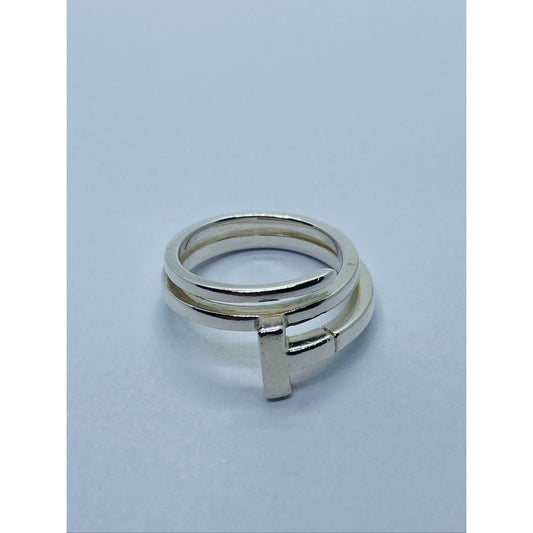 Tiffany & Co Sterling Silver T Square Wrap Ring Size 7 Pouch 11MM Wide