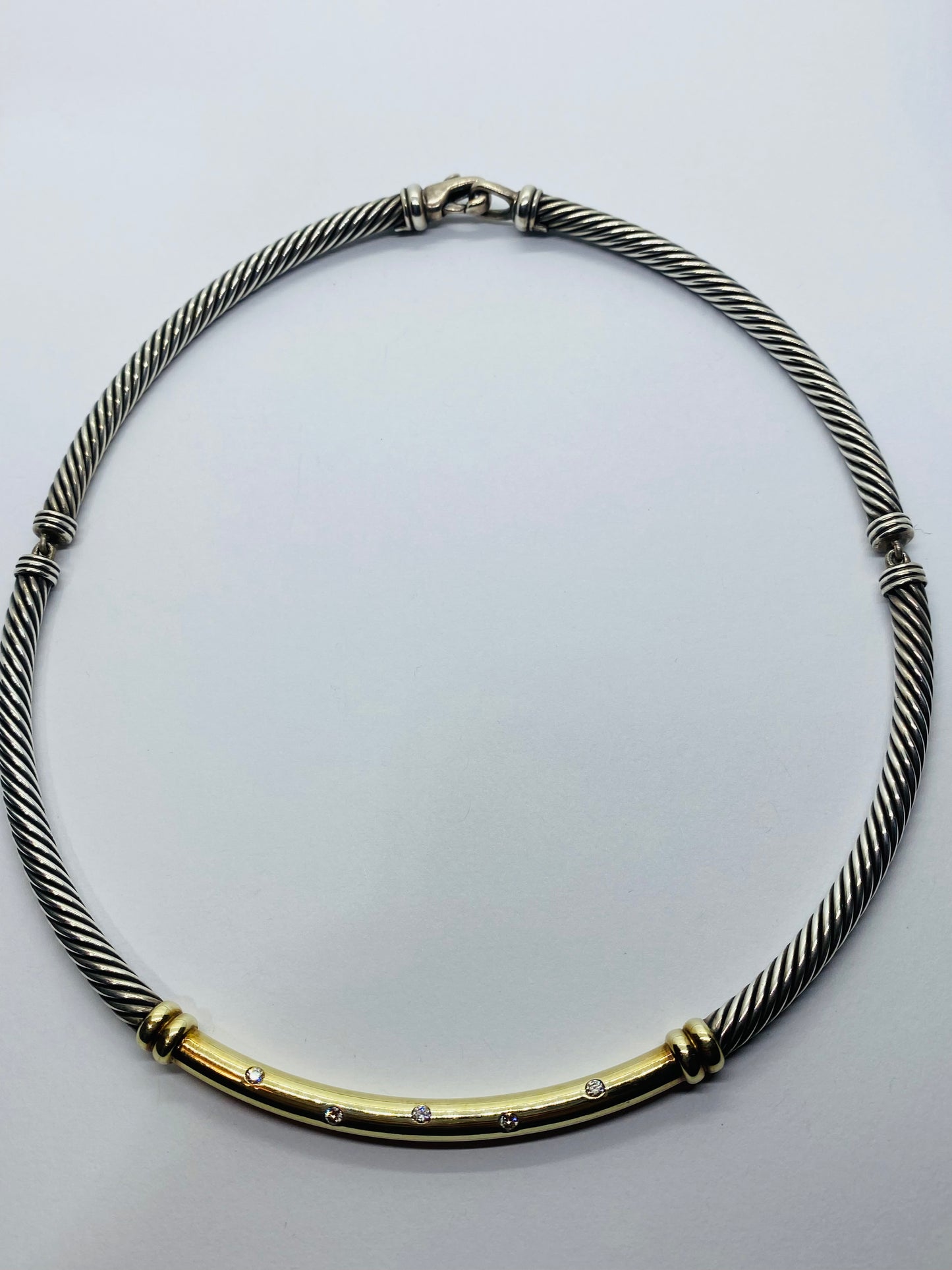 GREAT DAVID YURMAN STERLING, 14K & DIAMOND "METRO BAR" CHOKER NECKLACE, SIGNED