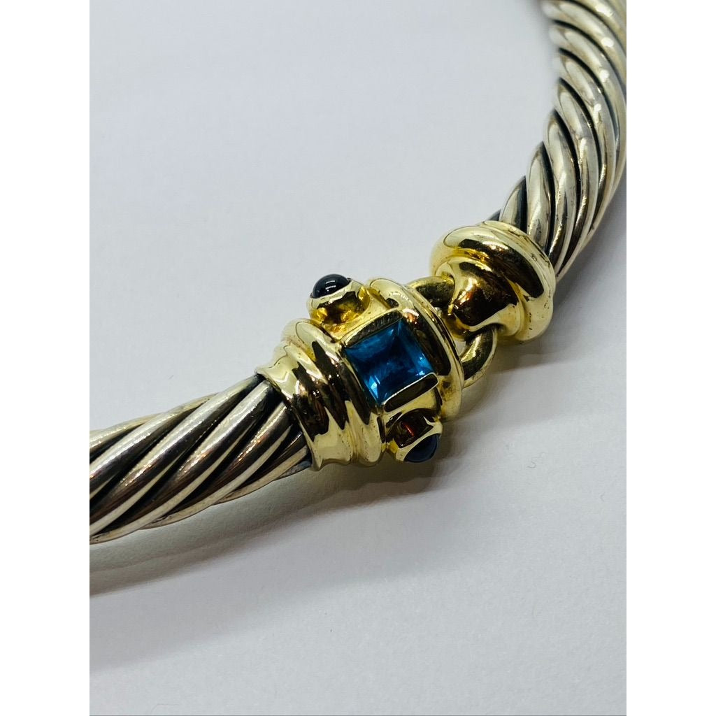 DAVID YURMAN 14k AND STERLING CABLE CHOKER NECKLACE WITH BLUE TOPAZ RENAISSANCE