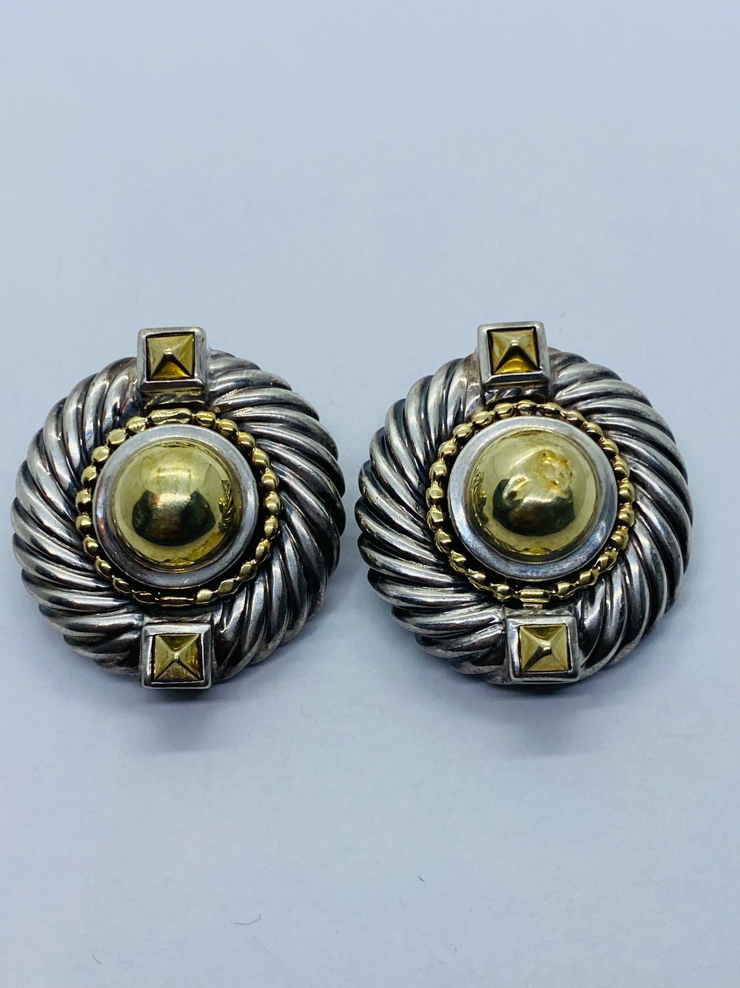 X-LARGE David Yurman RENAISSANCE CABLE Sterling Silver 14K Gold Clip-On Earrings