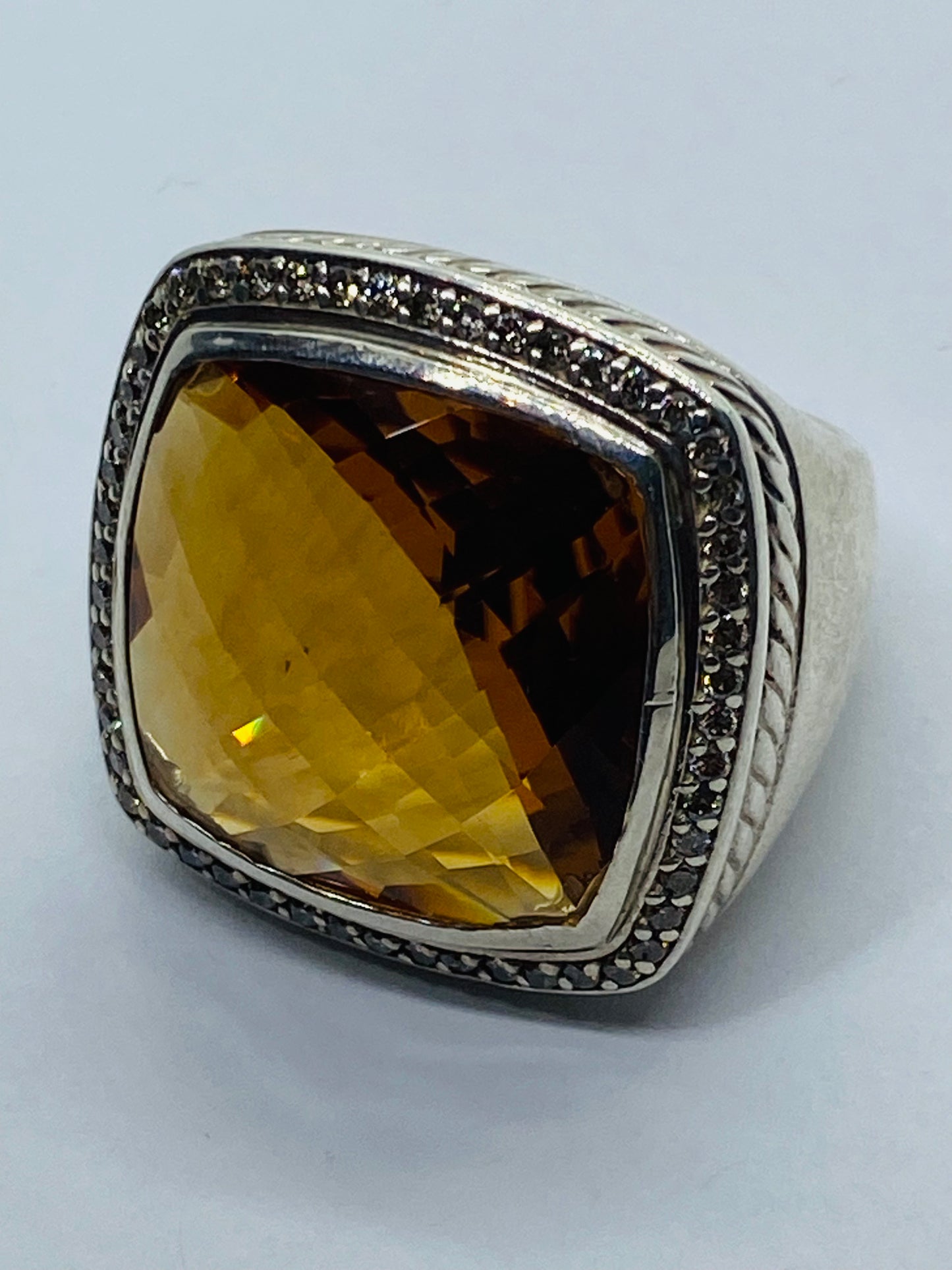 DAVID YURMAN ALBION 20MM X 20MM CITRINE DIAMOND STERLING SILVER RING SIZE 7.25