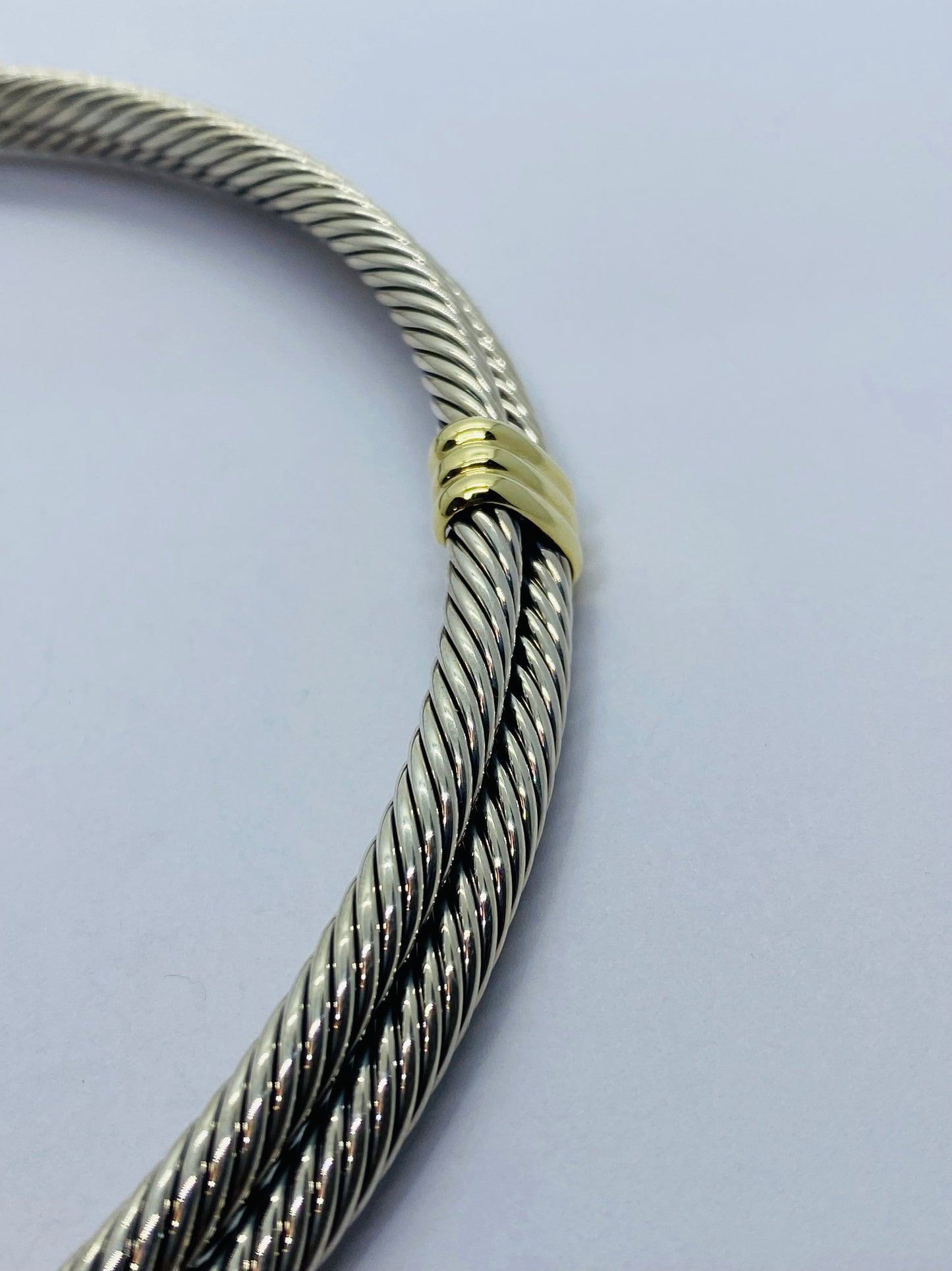 David Yurman 925 Silver and 14k Yellow Gold Double Cable Crossover Collar