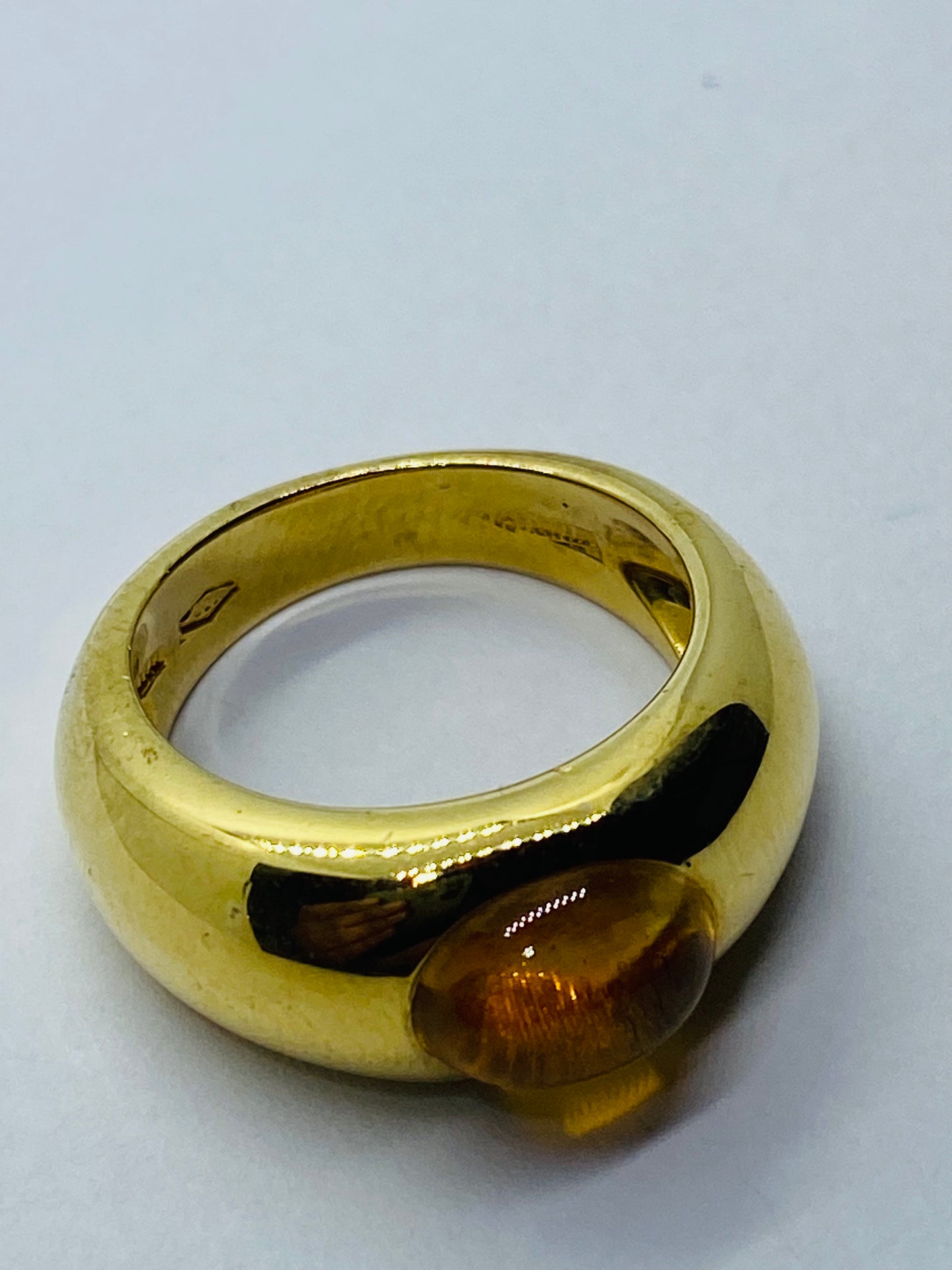 Tiffany & Co. Vintage Italy 18K Yellow Gold Yellow Citrine Gypsy Ring Size 4.75
