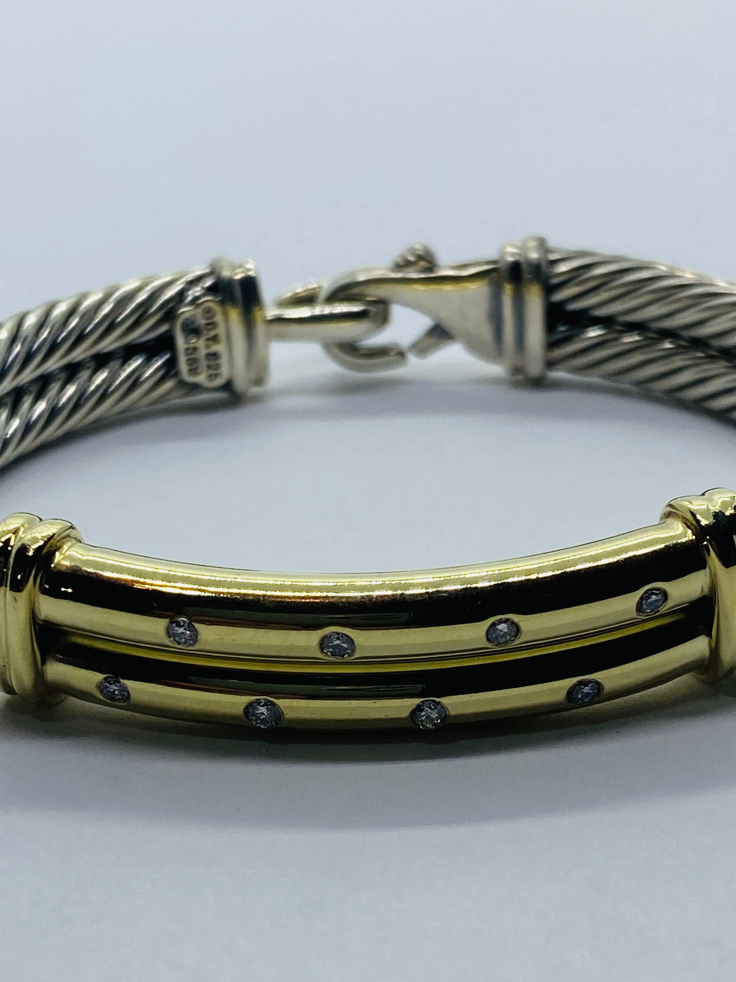 $4,000 David Yurman 14K Yellow Gold Silver Diamond Metro Double Cable Bracelet M