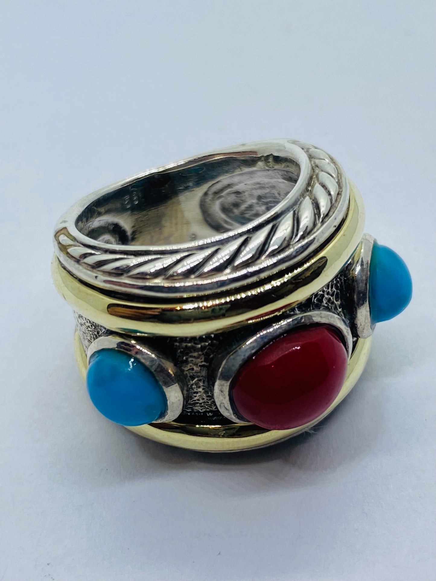 DAVID YURMAN 14K Gold Sterling Silver Turquoise Carnelian Renaissance Ring 5