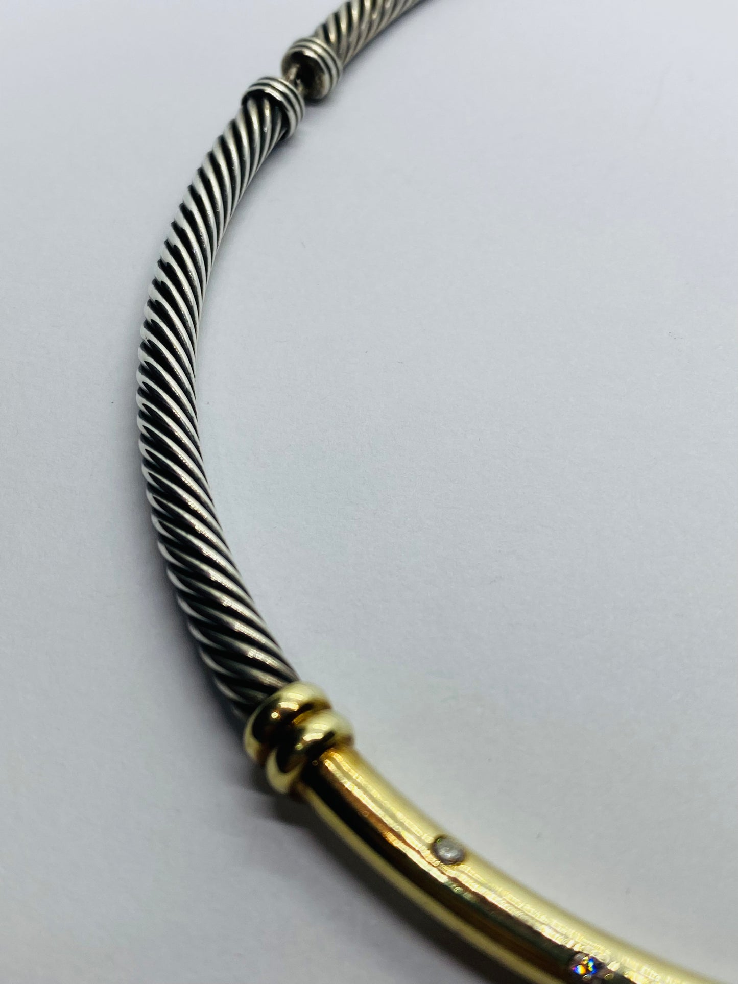 GREAT DAVID YURMAN STERLING, 14K & DIAMOND "METRO BAR" CHOKER NECKLACE, SIGNED