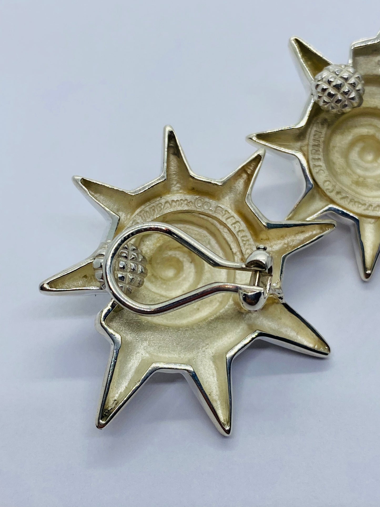 Tiffany & Co RARE Silver Sun Star Seashell Earrings 35MM Wide Clip On