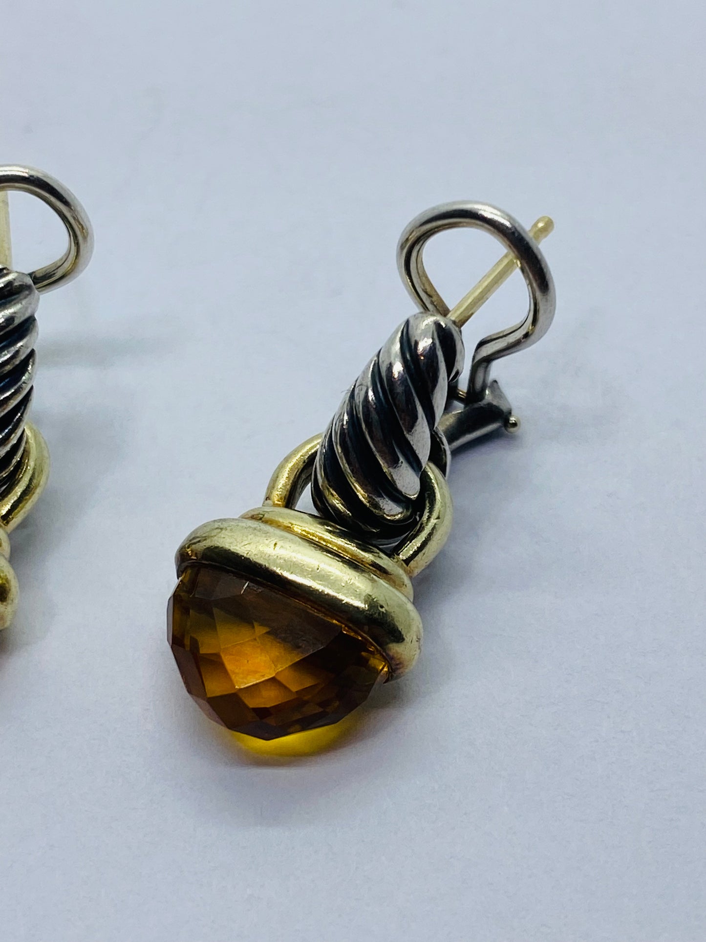 David Yurman 925 Sterling Silver & 14k Gold Citrine Acorn Earrings