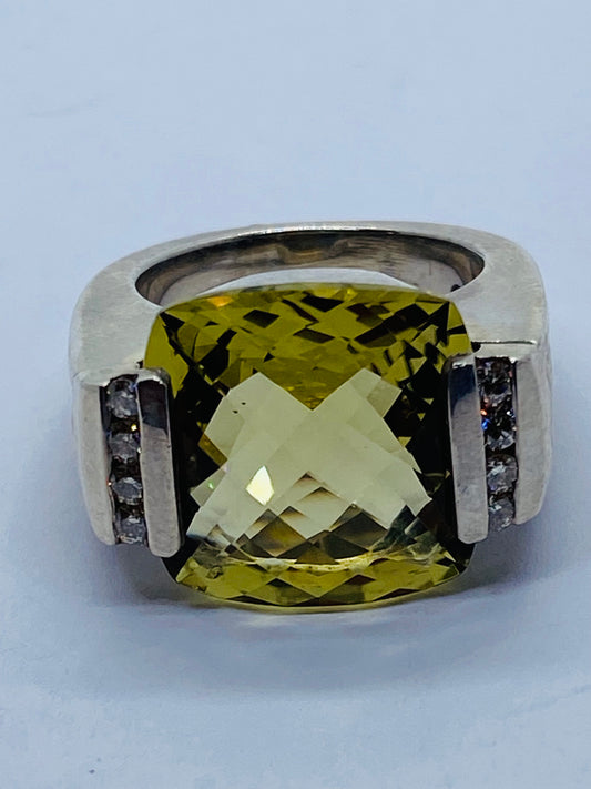 David Yurman Sterling Silver, Diamond and Citrine Deco Lemon Deco Ring