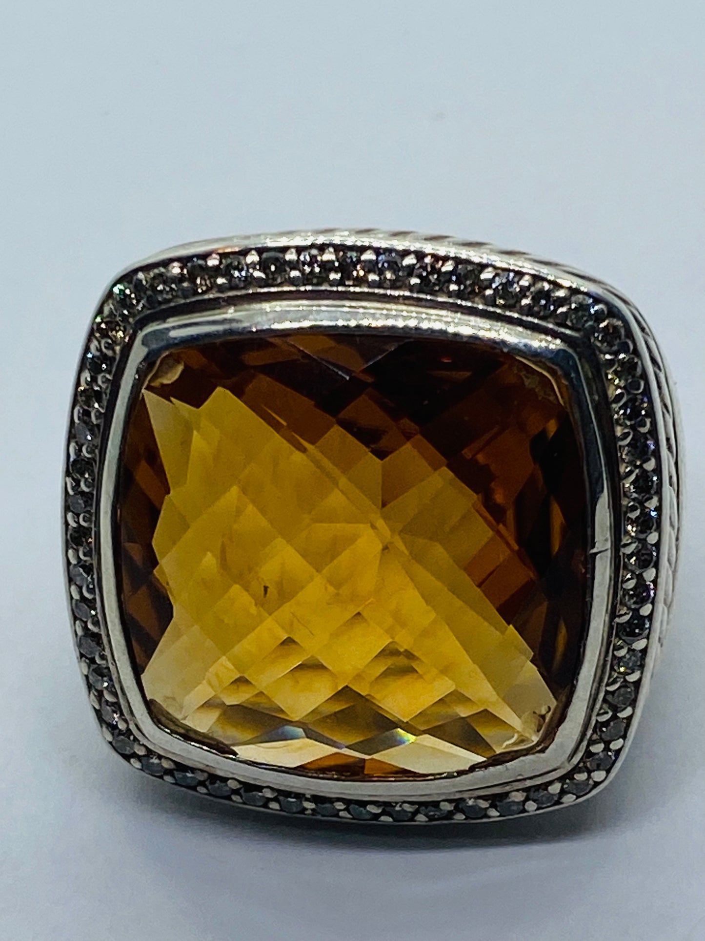 DAVID YURMAN ALBION 20MM X 20MM CITRINE DIAMOND STERLING SILVER RING SIZE 7.25