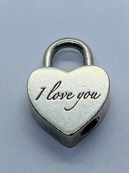 Tiffany & Co Silver I LOVE YOU Heart Padlock Charm Pendant Love Script