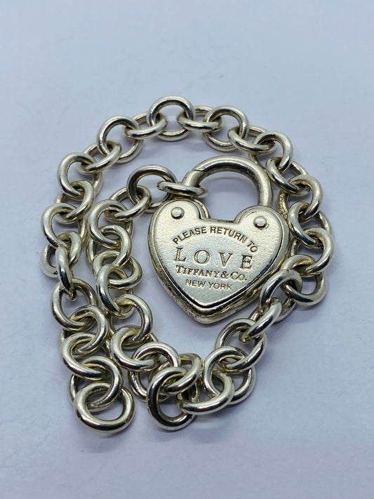 Tiffany & Co. 8.25”Arc Heart Padlock Charm Please Rerun To Love Bracelet Silver