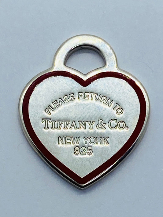 Tiffany & Co. 925 Silver MEDIUM Red Outline RTT Heart Charm Pendant