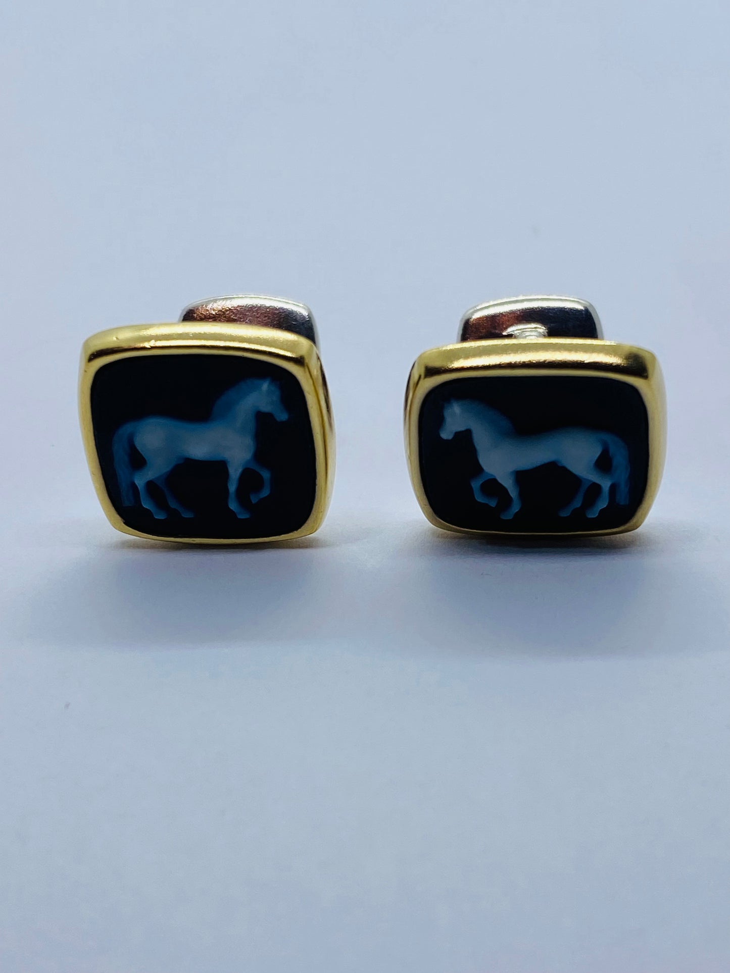 David Yurman PETRVS Carved Agate Horse Sterling Silver 925 22K Cufflinks