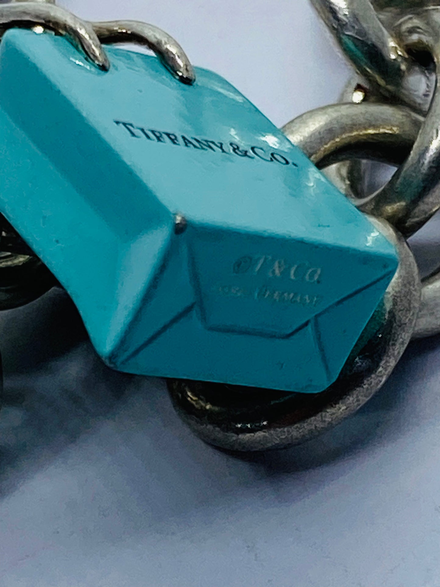 Tiffany & Co Rolo Link  Bracelet 8” W Blue Enamel Shopping Bag  T & Co 925 Pouch