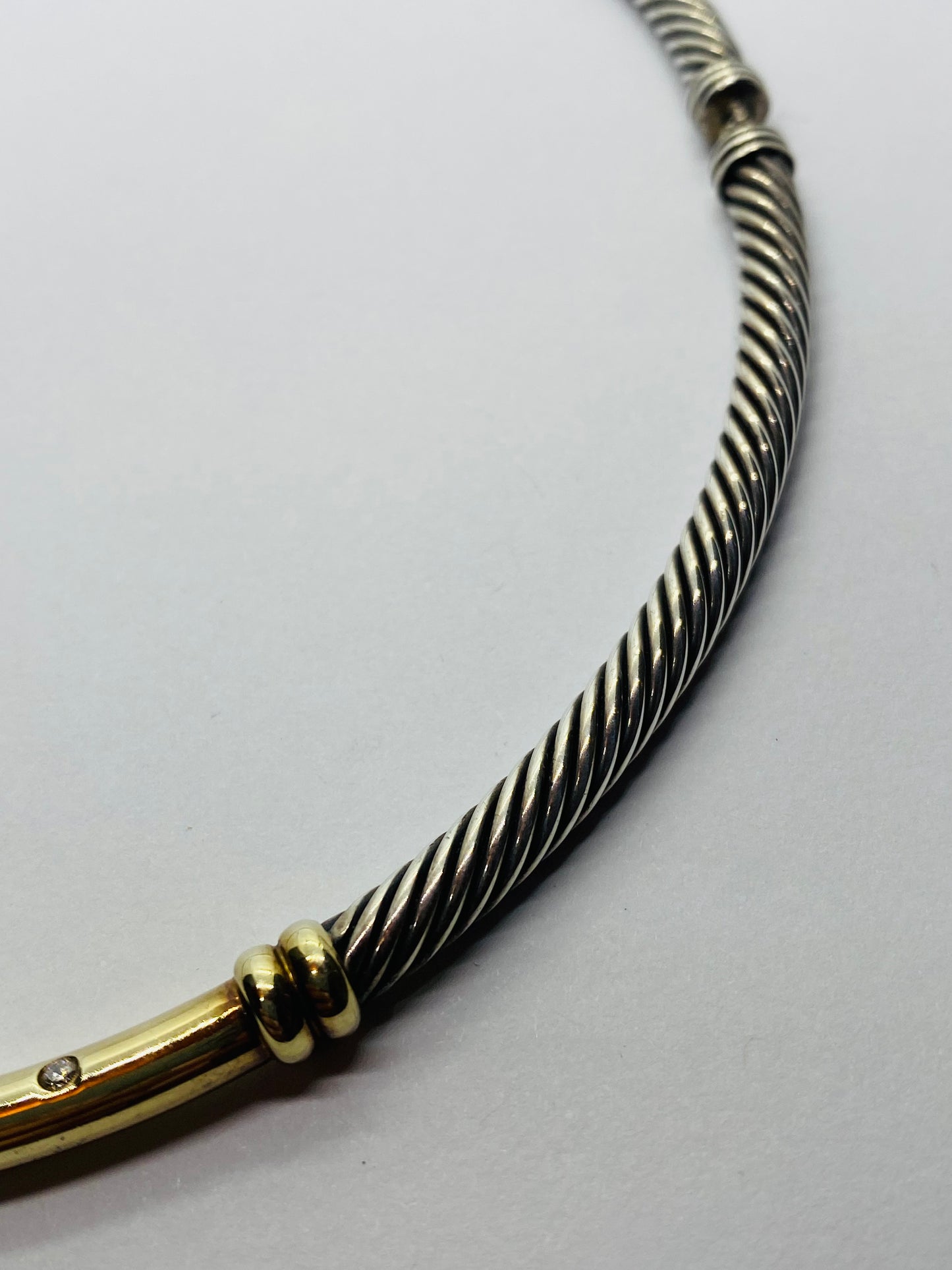 GREAT DAVID YURMAN STERLING, 14K & DIAMOND "METRO BAR" CHOKER NECKLACE, SIGNED