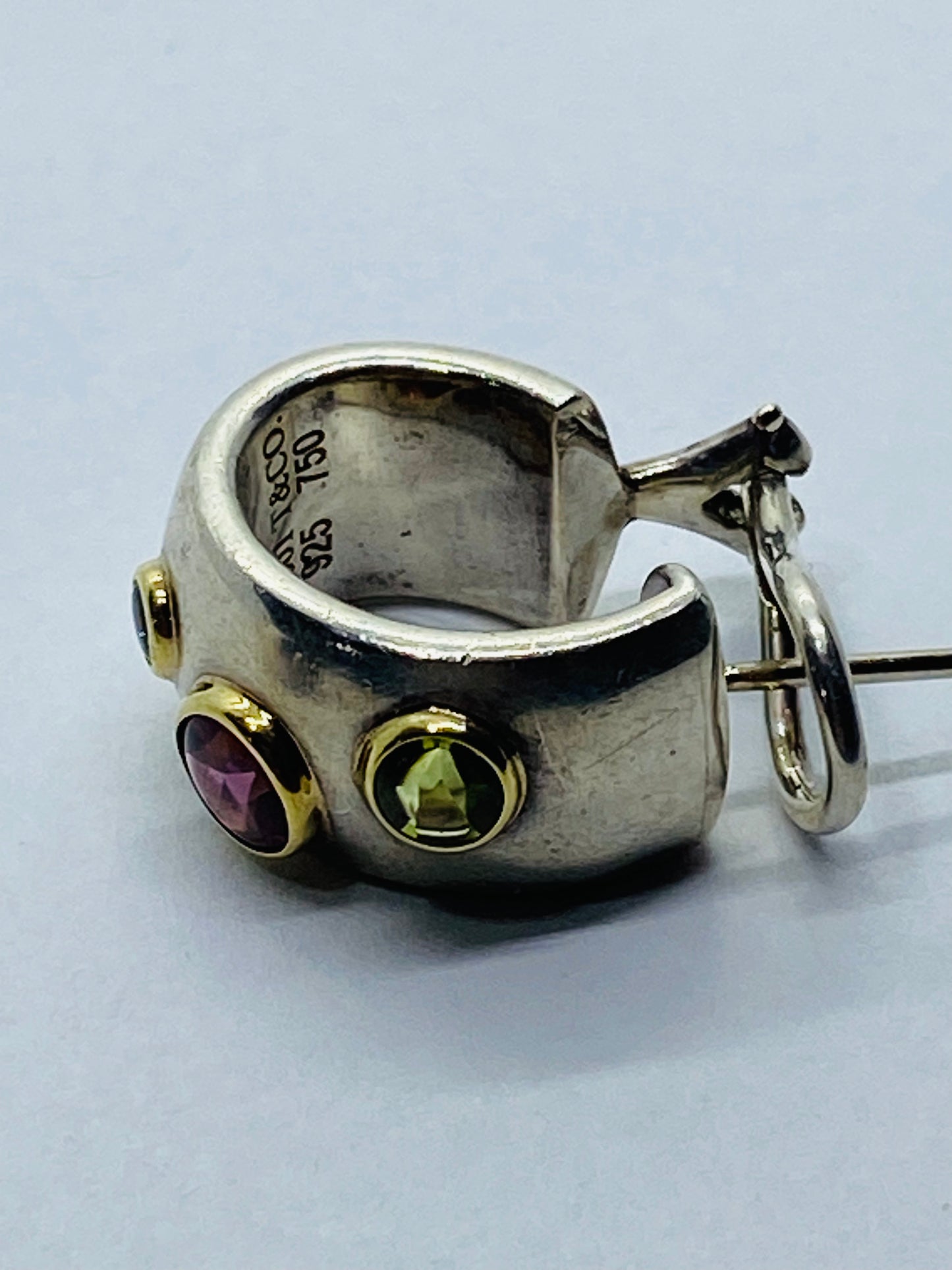 Tiffany & Co RARE Silver 18K Gold Etoile Gemstone Sapphire Peridot Hoop Earrings