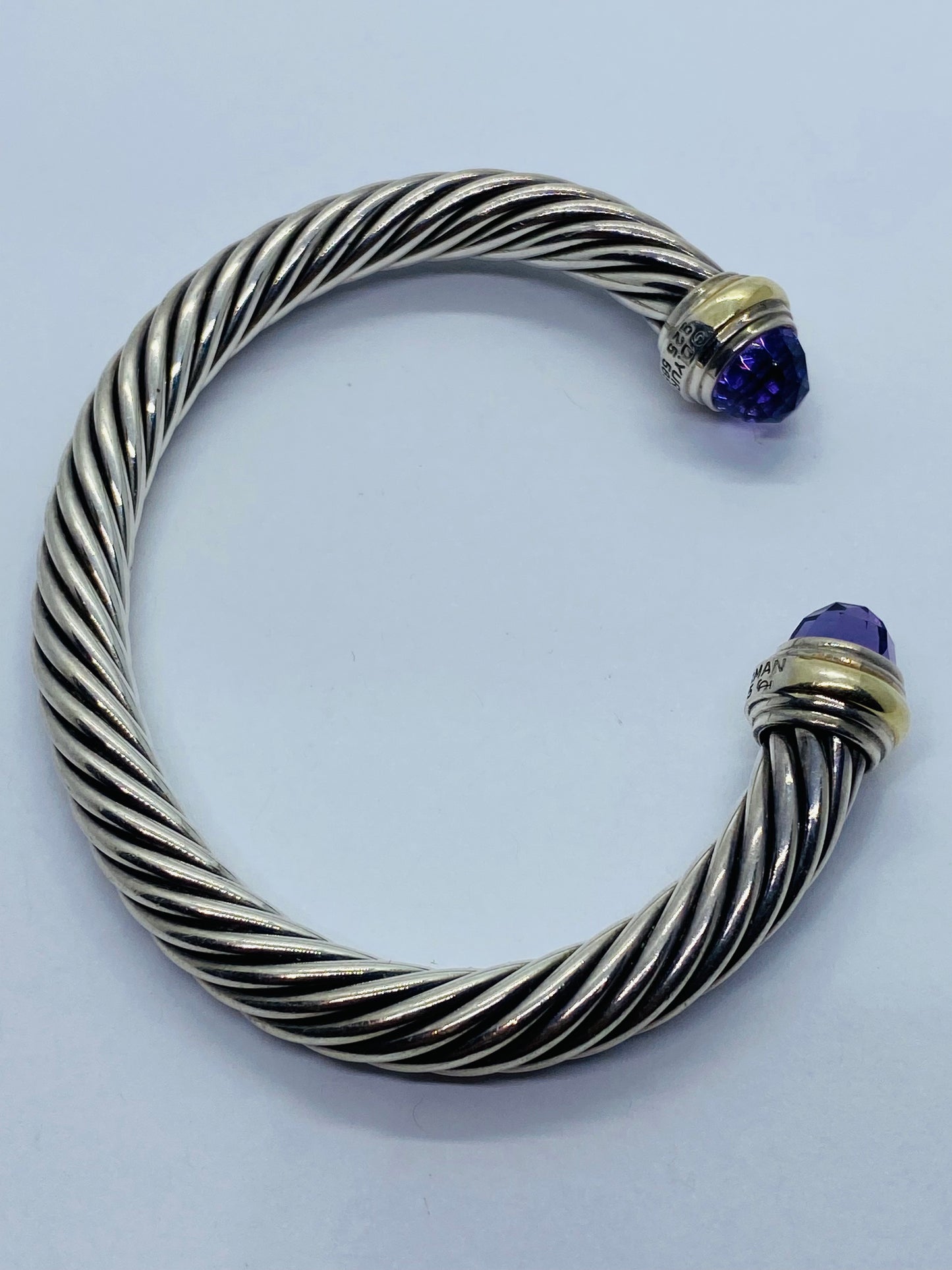 7MM David Yurman Cable Classic Bracelet  Amethyst 14K Yellow Gold  2.25”