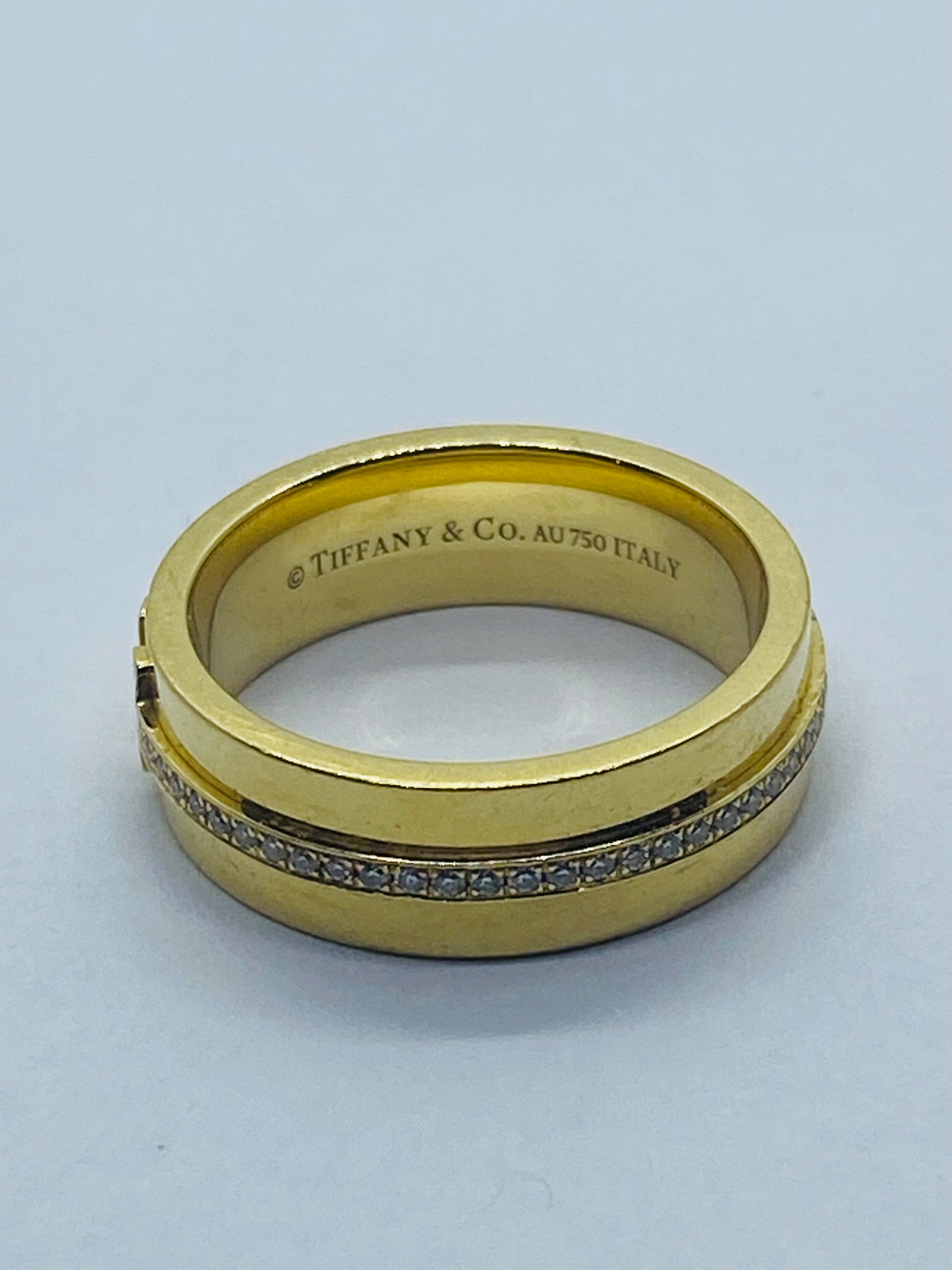 $3600 Tiffany & Co. T Wide Diamond Band Ring, 18K Yellow Gold 5.50 mm Size 4.25