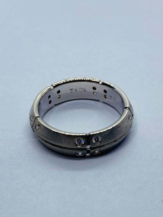 Tiffany & Co. 2000 Stream America 18K White Gold Diamond Band Ring - Size 5