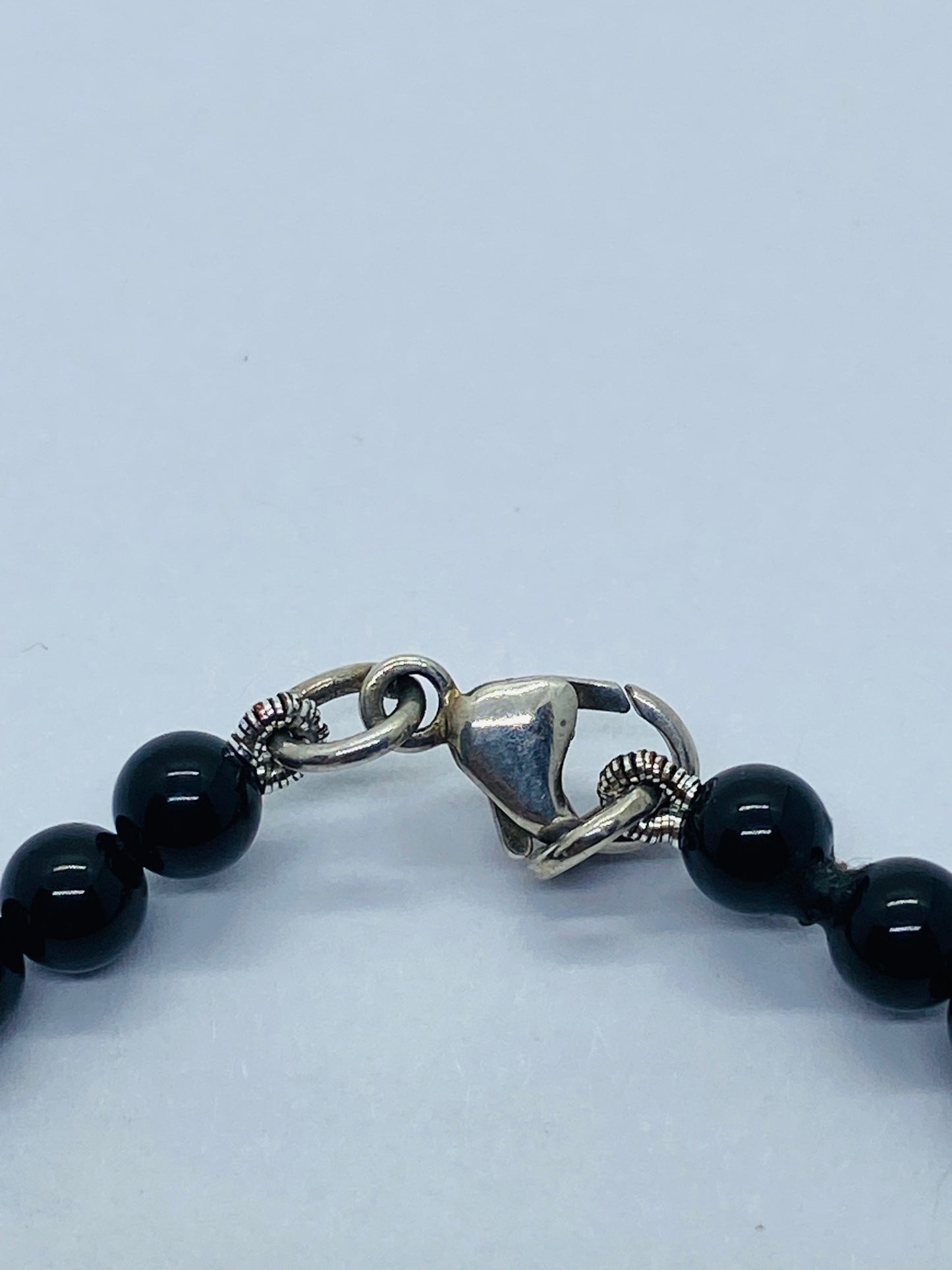 Tiffany & Co. 925 Silver RTT Heart Tag 4mm Black Onyx 6.75” Bracelet