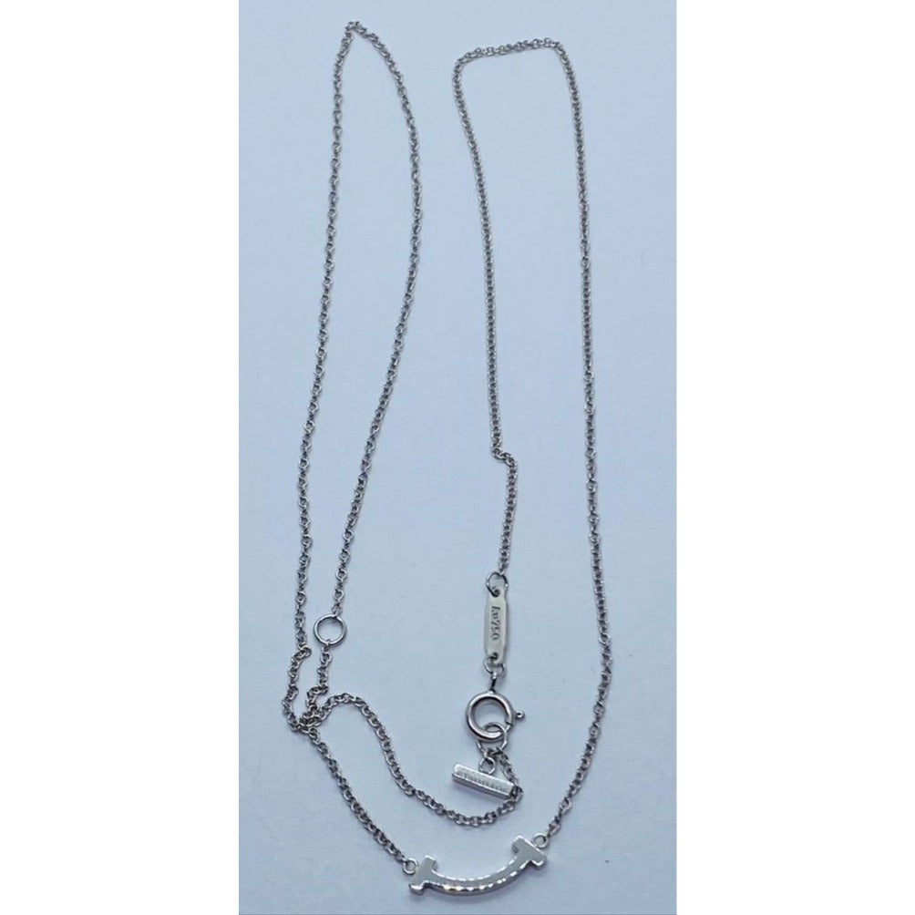 Tiffany & Co. T Smile Pendant Necklace 18K White Gold Mini 16-18"