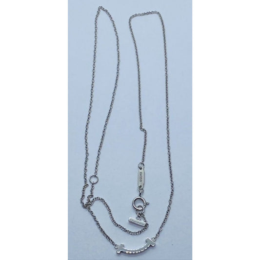 Tiffany & Co. T Smile Pendant Necklace 18K White Gold Mini 16-18"