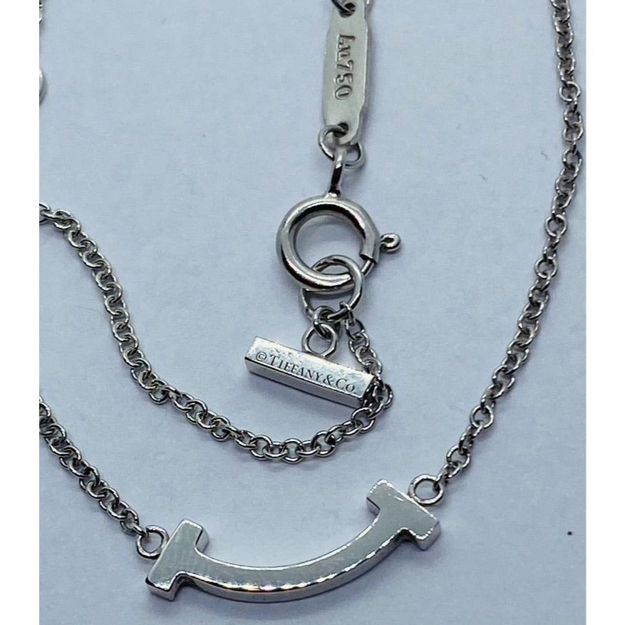 Tiffany & Co. T Smile Pendant Necklace 18K White Gold Mini 16-18"