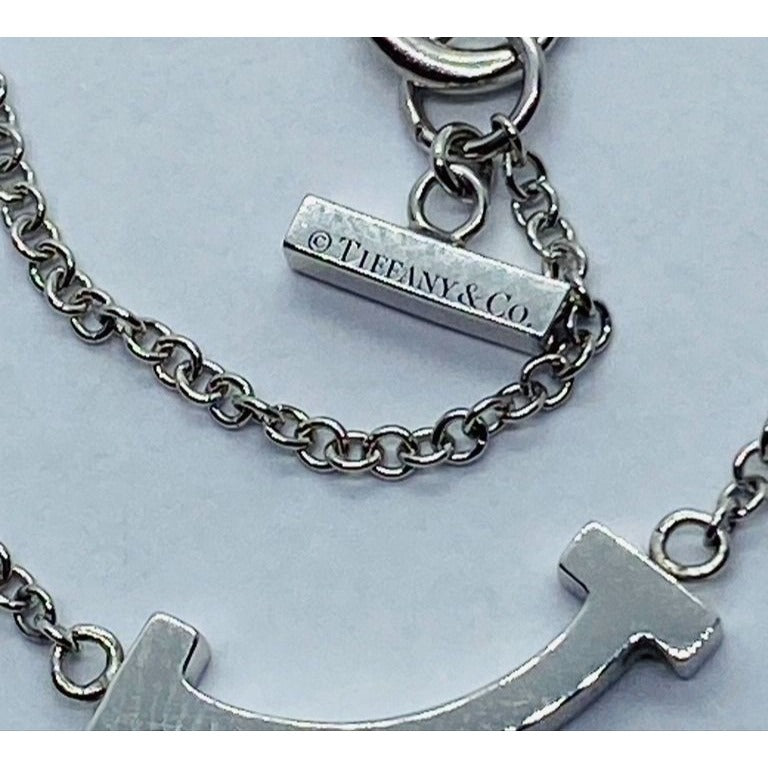 Tiffany & Co. T Smile Pendant Necklace 18K White Gold Mini 16-18"