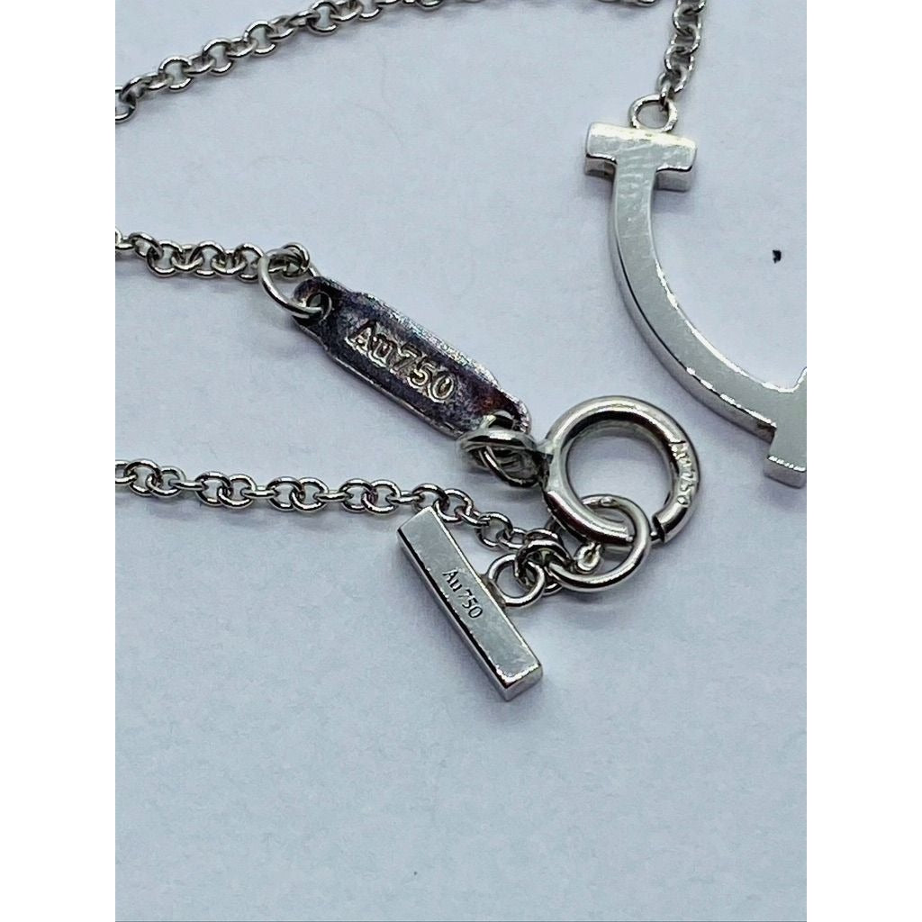 Tiffany & Co. T Smile Pendant Necklace 18K White Gold Mini 16-18"