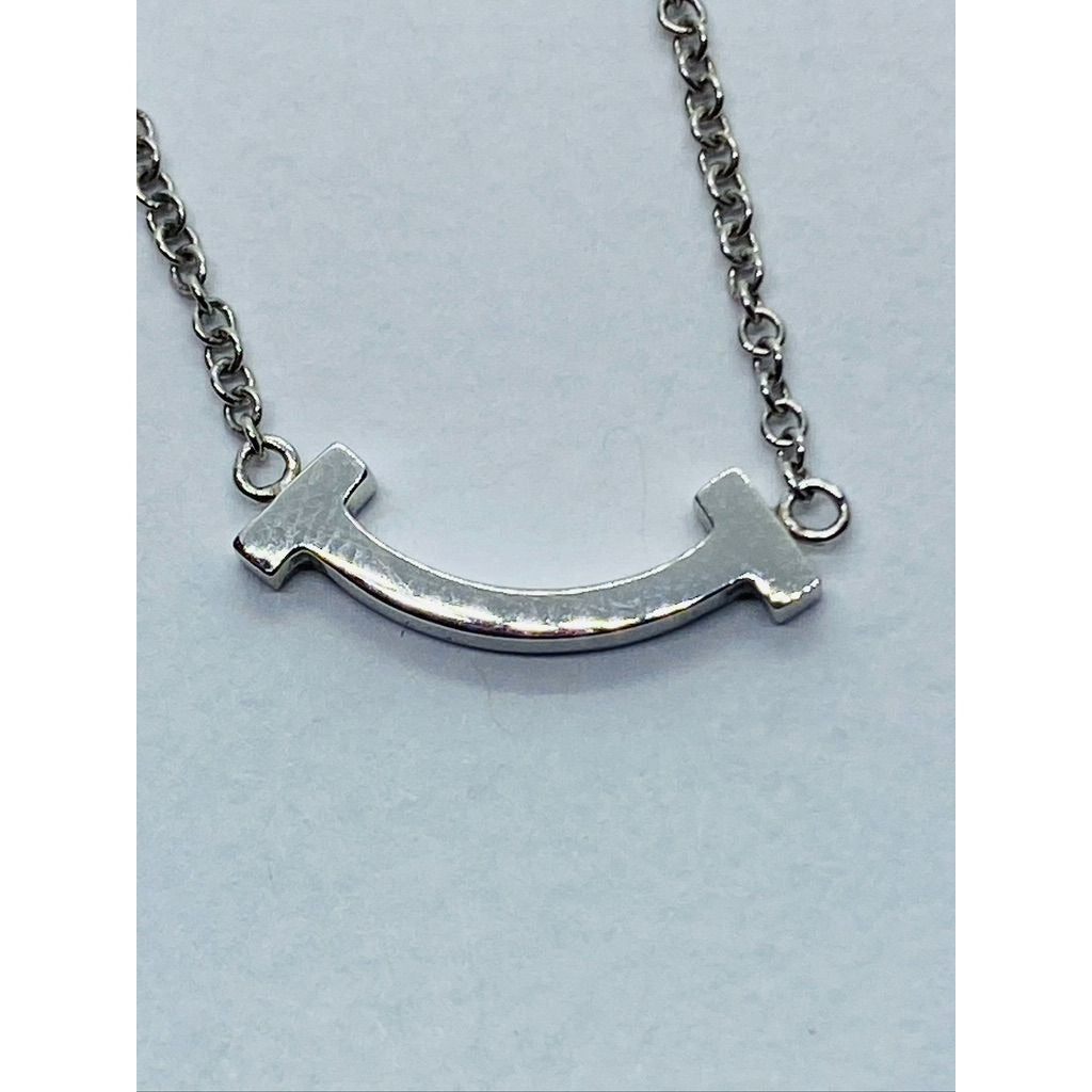 Tiffany & Co. T Smile Pendant Necklace 18K White Gold Mini 16-18"