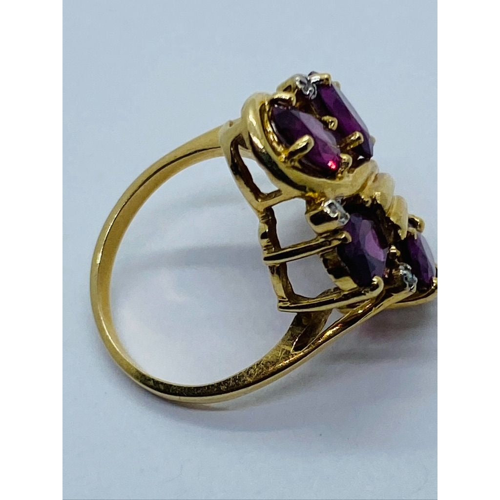 14K Yellow Gold Amethyst and Diamond Ring Size 6